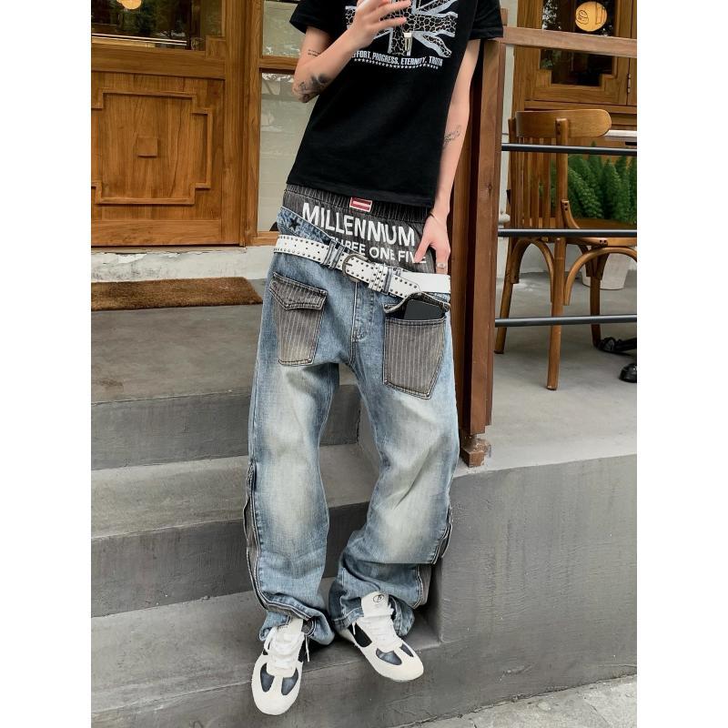Street Fashion Jeans Men - Erkek Patchwork Tasarımlı Kot Pantolon 90'lar