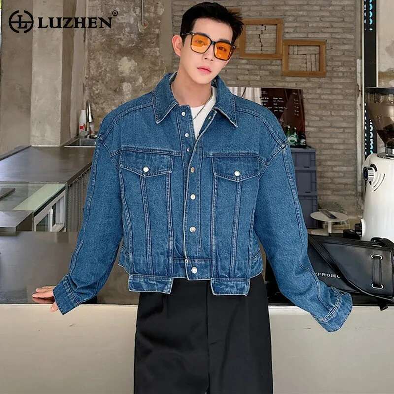 Street Fashion Jacket Men - LUZHEN Kişilik Denim Kısa Ceket erkek
