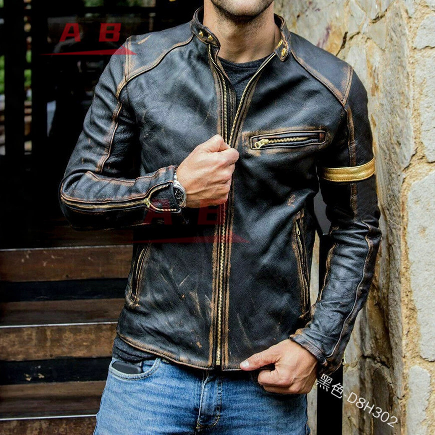 Street Fashion Jacket Men - Motosiklet Retro Deri Ceket Streetwear Blazer