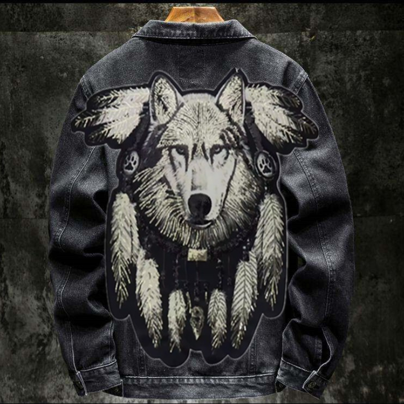 Street Fashion Jeans Men - Amerika Vintage Ağır Kurt Işlemeli Yama