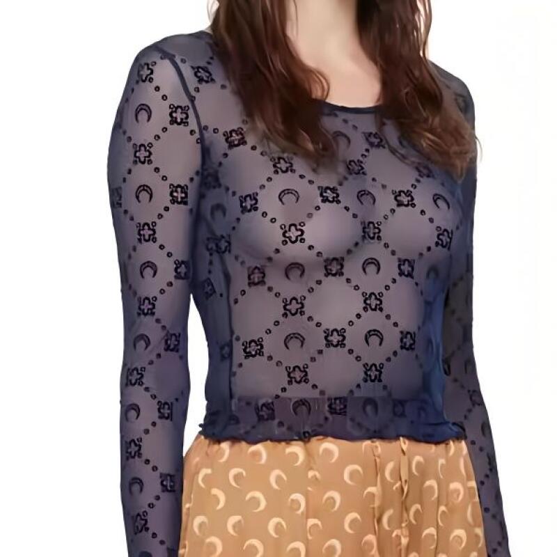 Street Fashion Outfit Girl - Kadın T-Shirt Uzun Kollu Hollow Out
