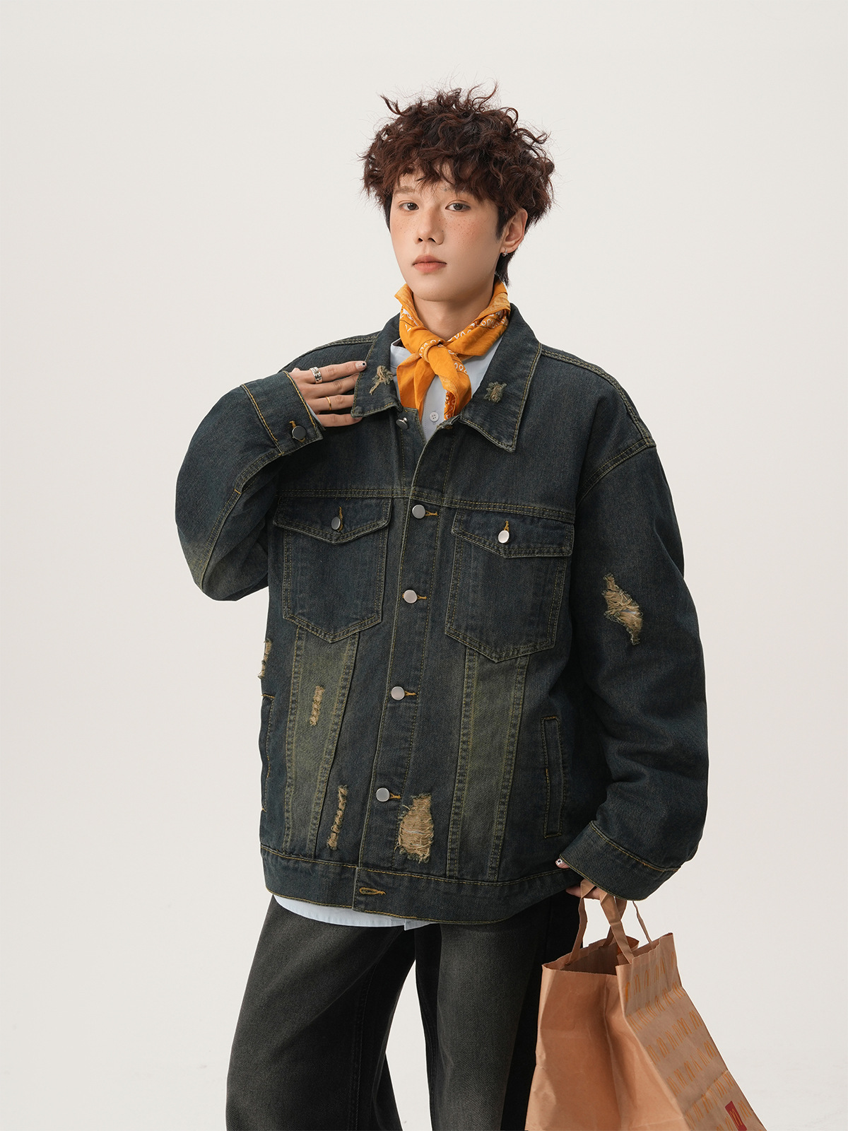 Amerikan High Street Yırtık Ko - Street Fashion Jacket Men incelemesi ve fiyatı