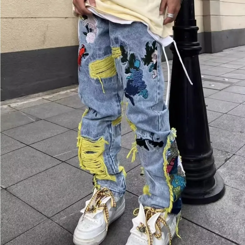 Amerikan Vintage Hip-Hop Nakış - Street Fashion Jeans Men incelemesi ve fiyatı