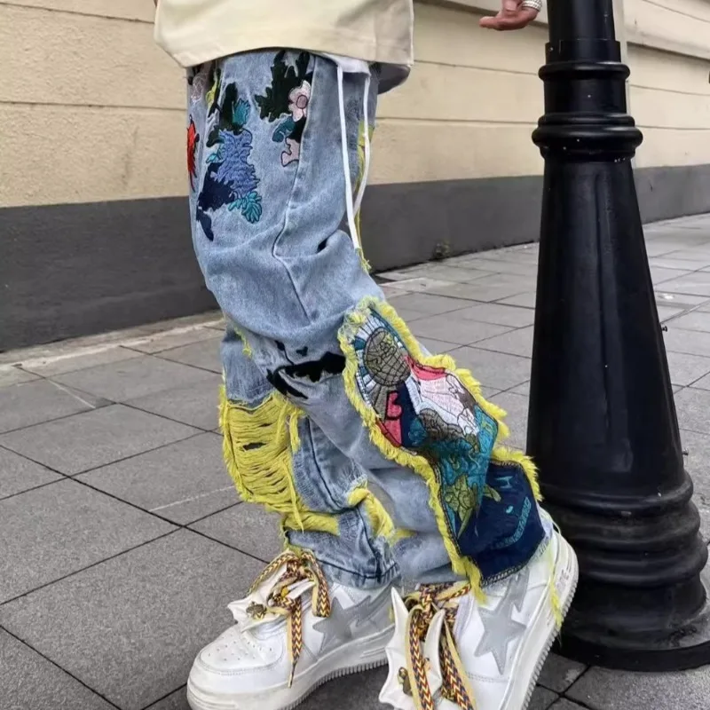 Amerikan Vintage Hip-Hop Nakış - Street Fashion Jeans Men incelemesi ve fiyatı